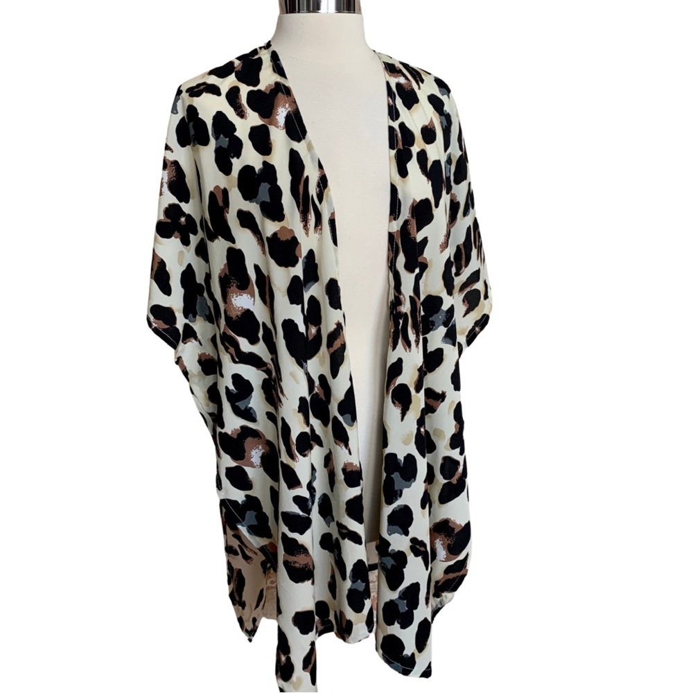 LULLA Leopard Print Open Kimono Tan Black Swim Coverup Evereve